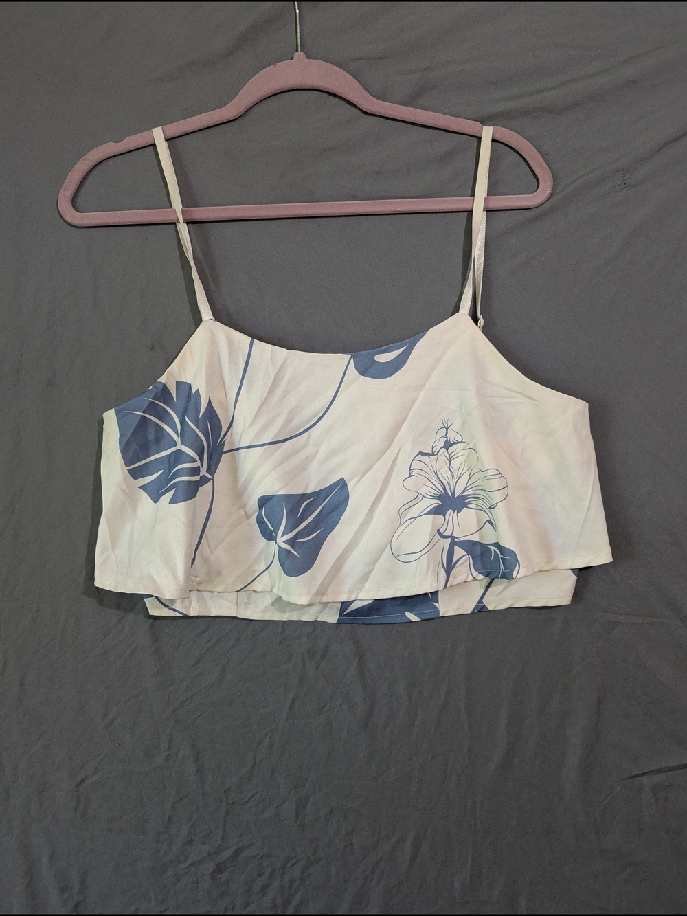 Women's Blue Floral Layered Spaghetti Strap Crop Top